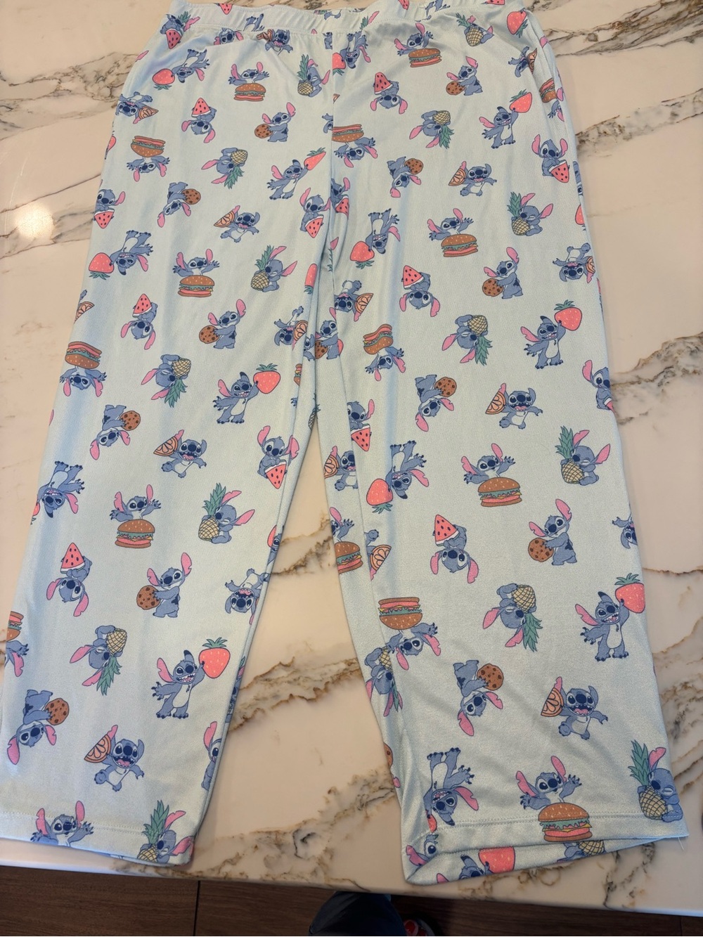 Light Blue women Pajama Pants with Cartoon Stitch Print